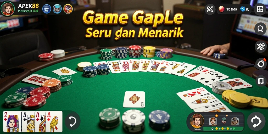 Screenshot APEK88 menunjukkan gameplay Gaple yang seru dan interaktif.