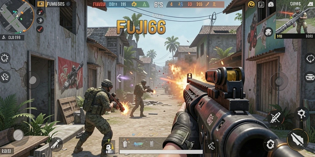Screenshot utama FUJI66 menampilkan aksi menembak yang intens.