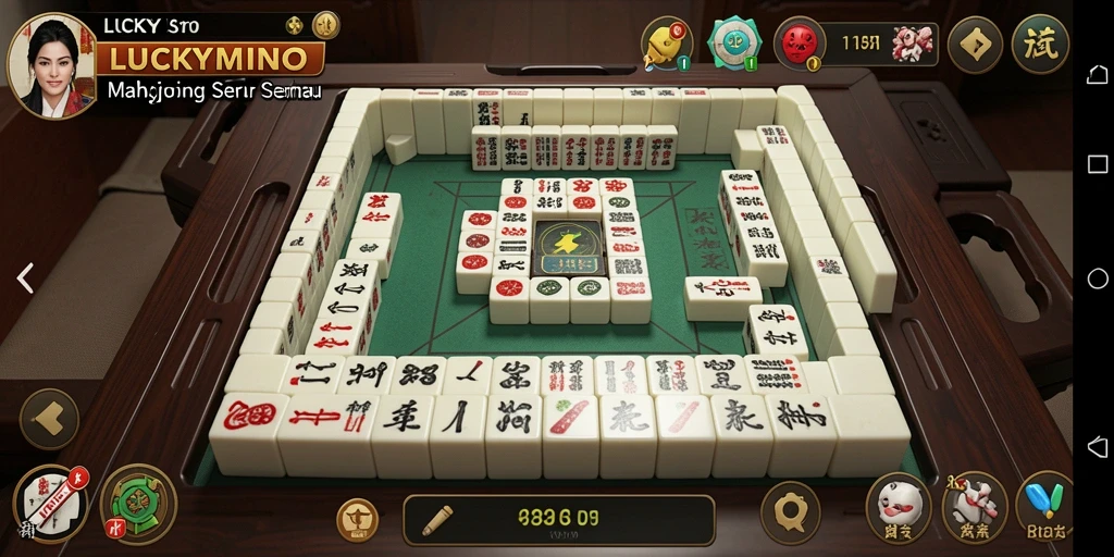 Screenshot LUCKYMINO menampilkan gameplay Mahjong yang seru.