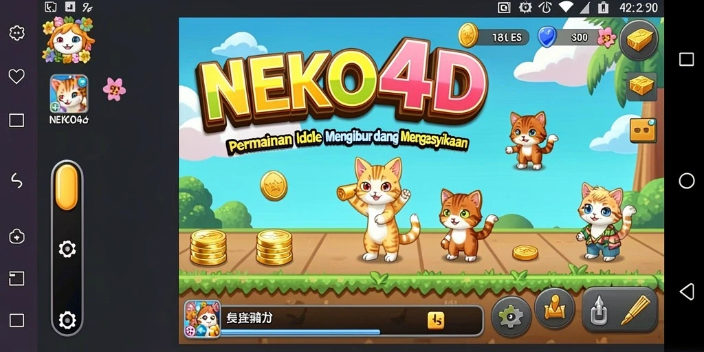 Tampilan gameplay NEKO4D dengan kucing-kucing lucu dan interaksi menarik.