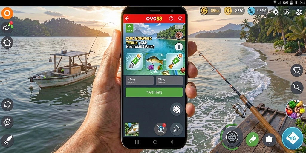 Screenshot gameplay OVO88 yang menunjukkan aksi memancing seru.