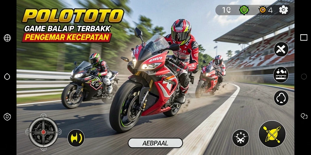 Screenshot gameplay POLOTOTO menampilkan momen balapan seru yang mendebarkan.