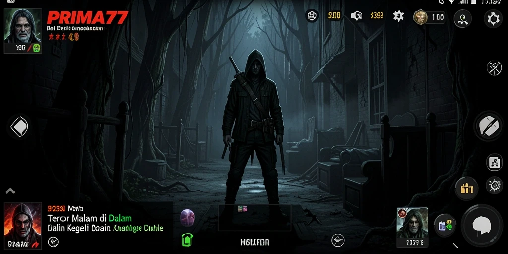 Screenshot gameplay PRIMA77 menampilkan suasana menyeramkan dan ketegangan yang mendalam.
