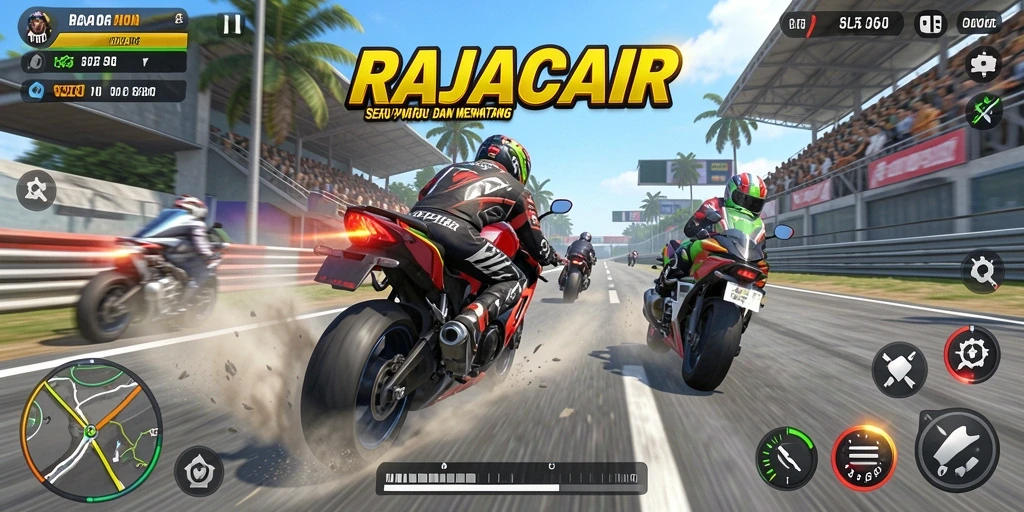 Tampilan menakjubkan dari gameplay <strong>RAJACAIR</strong> yang mendebarkan di lintasan balap.