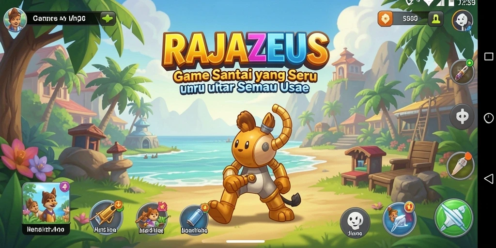 Screenshot utama RAJAZEUS menampilkan gameplay yang ceria dan interaktif.
