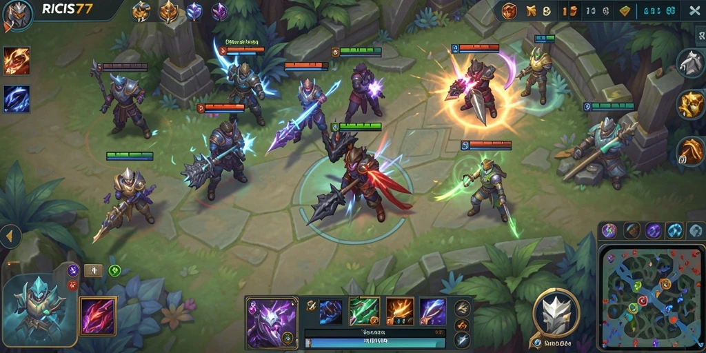 Tampilan gameplay MOBA yang menegangkan dan seru di RICIS77.