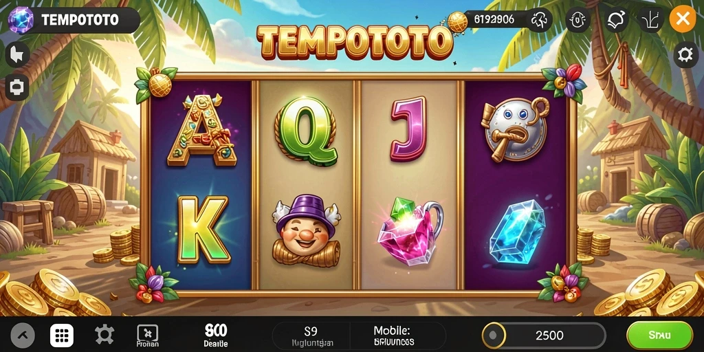 Screenshot gameplay TEMPOTOTO yang menampilkan putaran slot mendebarkan.